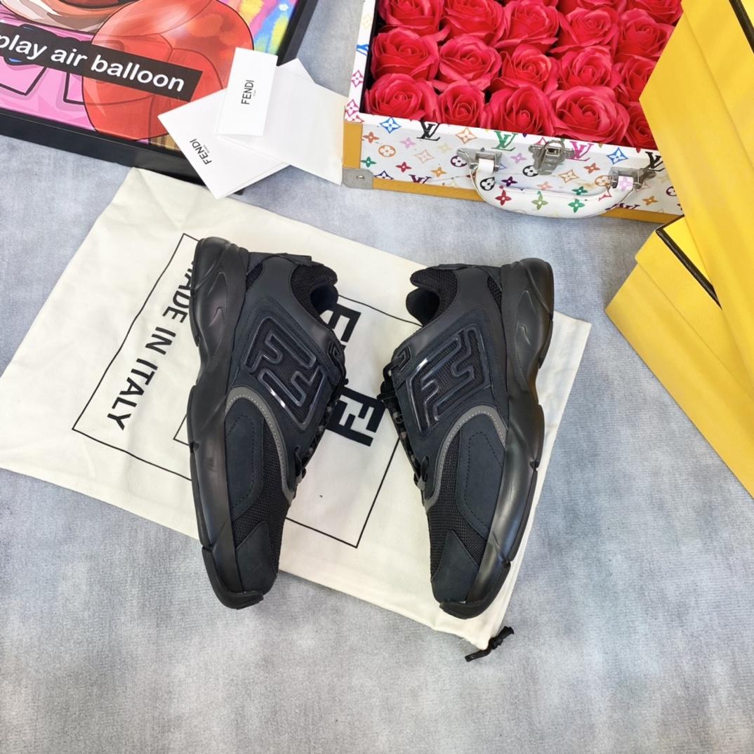 Fendi Faster Trainers Black Nubuck Leather Low-tops Sneakers - 