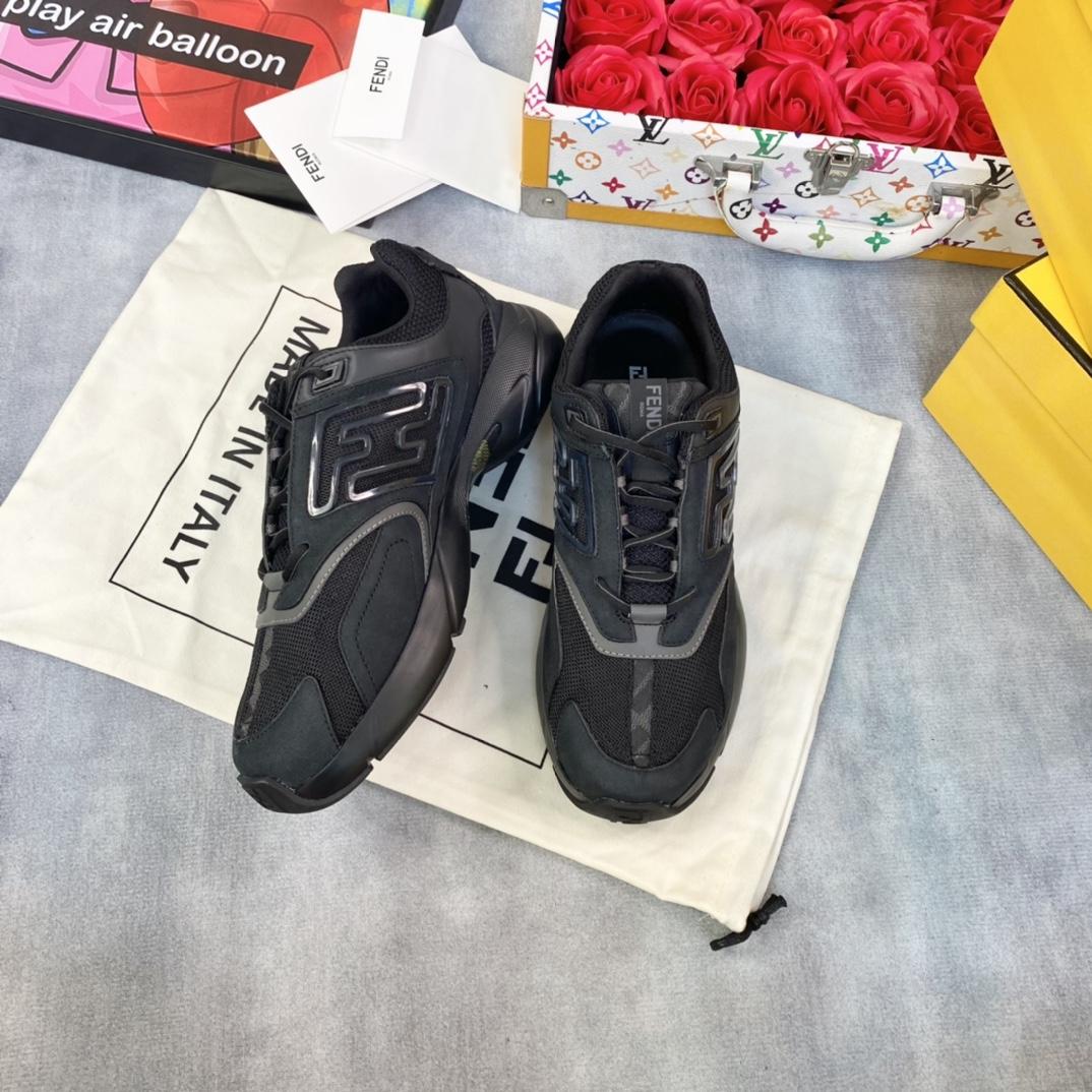 Fendi Faster Trainers Black Nubuck Leather Low-tops Sneakers - 