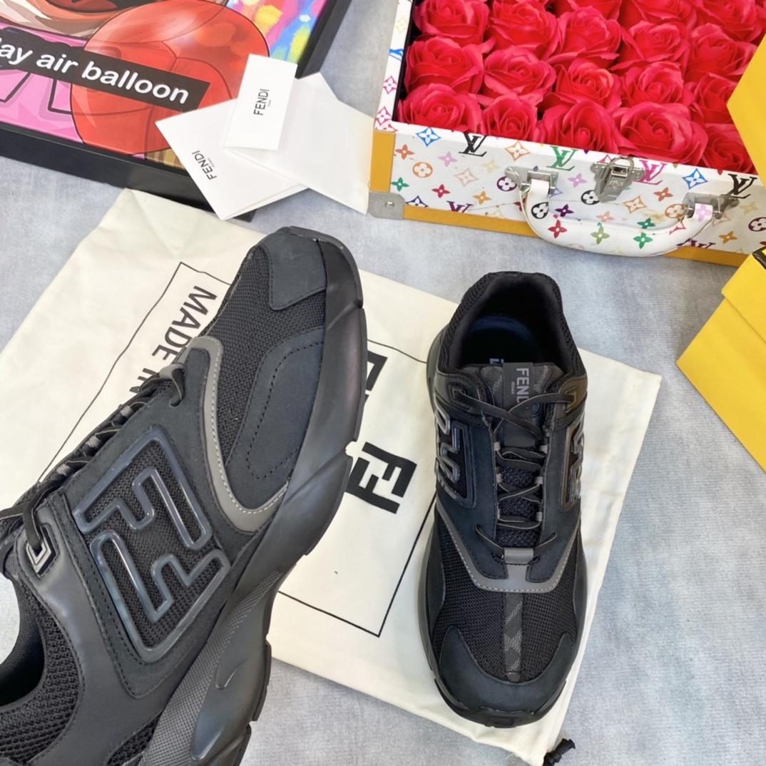 Fendi Faster Trainers Black Nubuck Leather Low-tops Sneakers - 