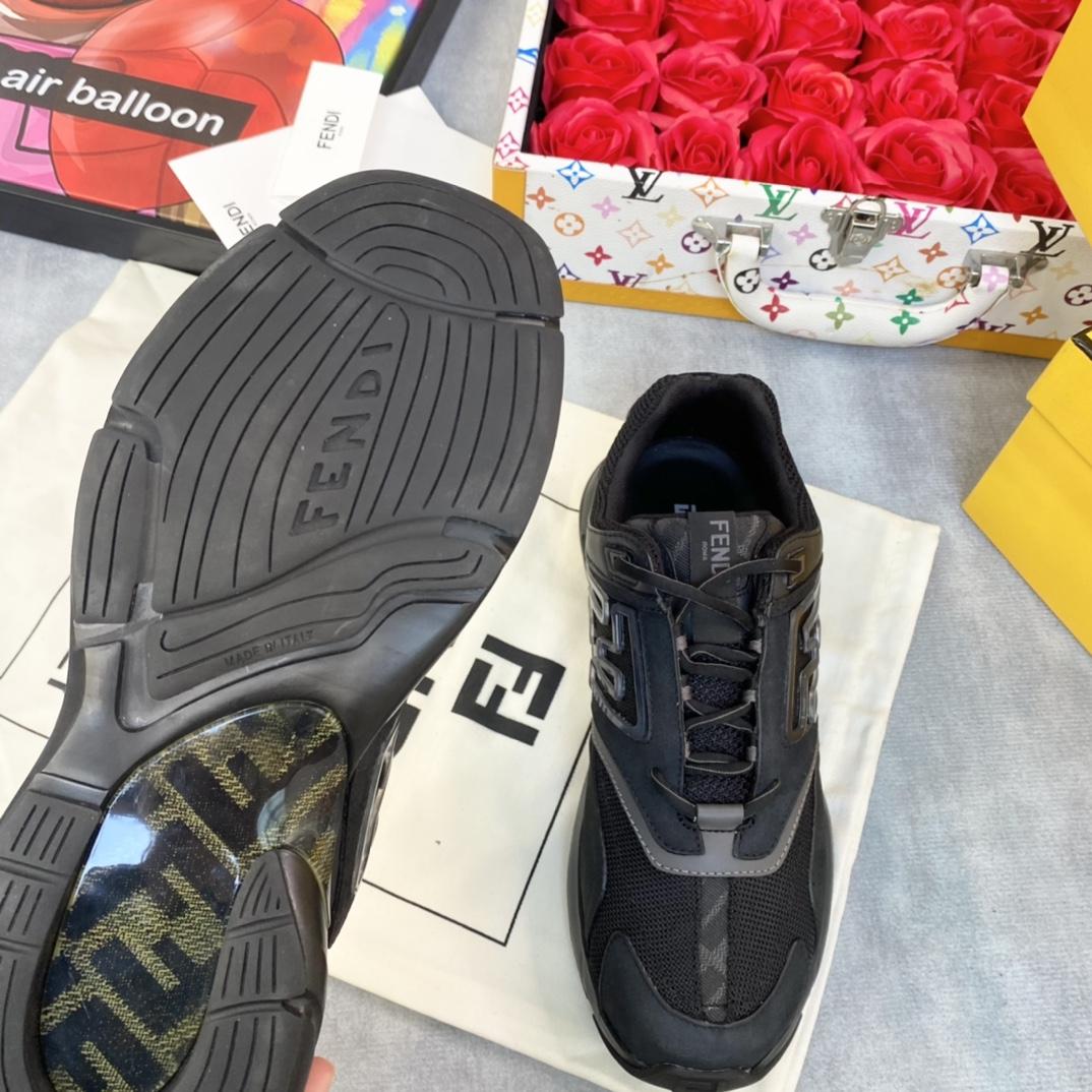 Fendi Faster Trainers Black Nubuck Leather Low-tops Sneakers - 