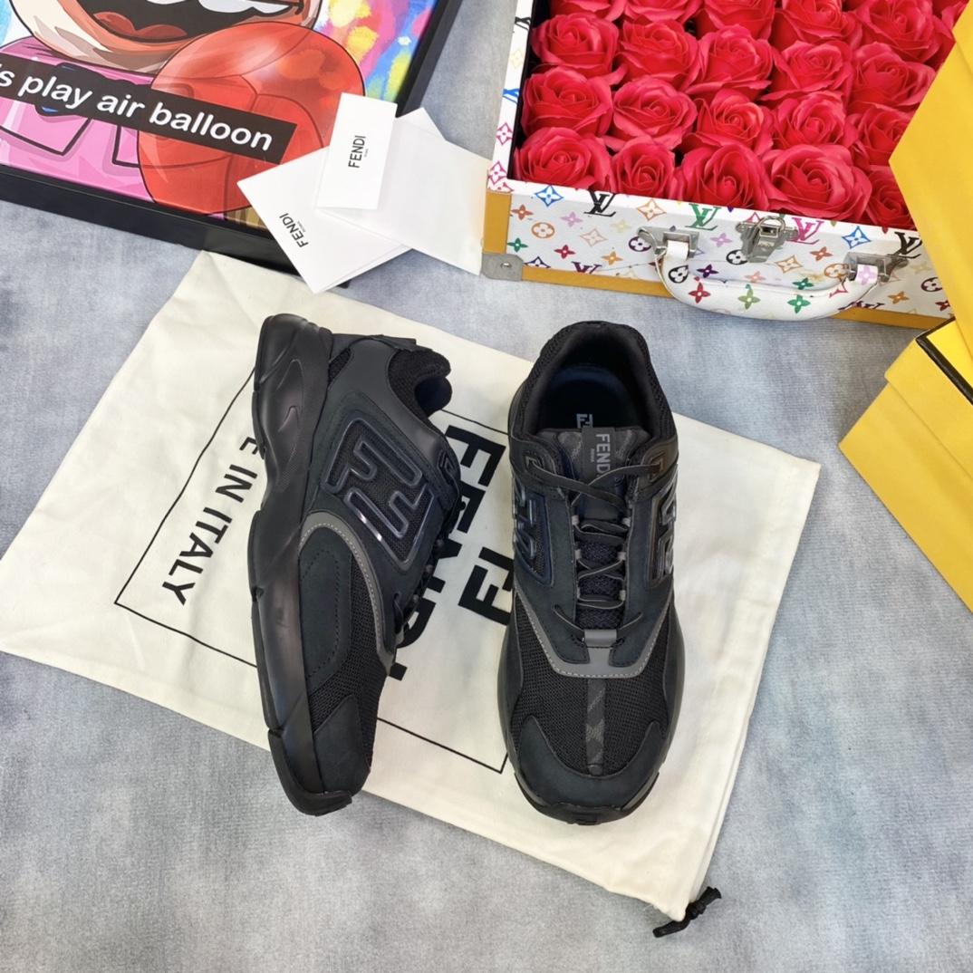Fendi Faster Trainers Black Nubuck Leather Low-tops Sneakers - 