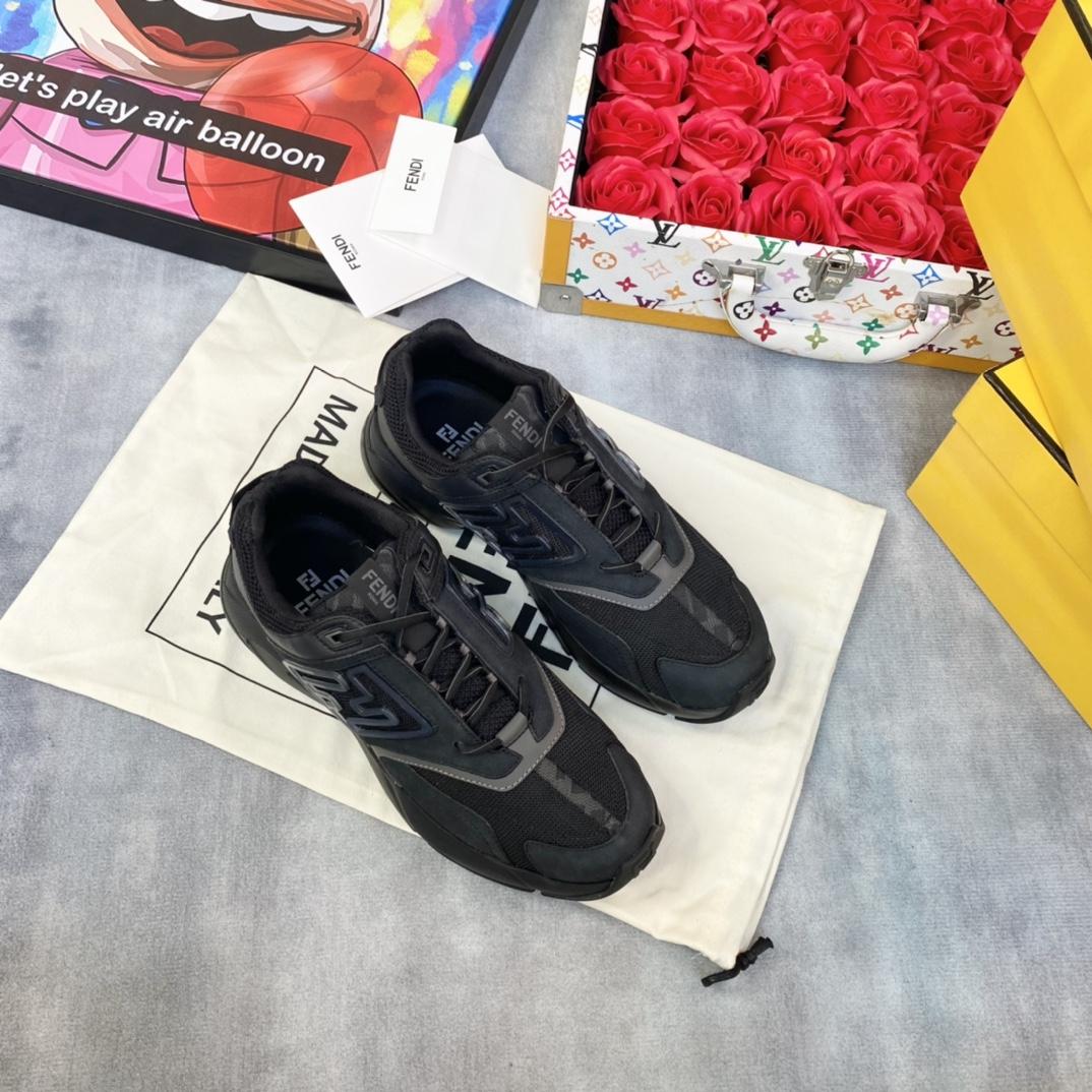 Fendi Faster Trainers Black Nubuck Leather Low-tops Sneakers - 