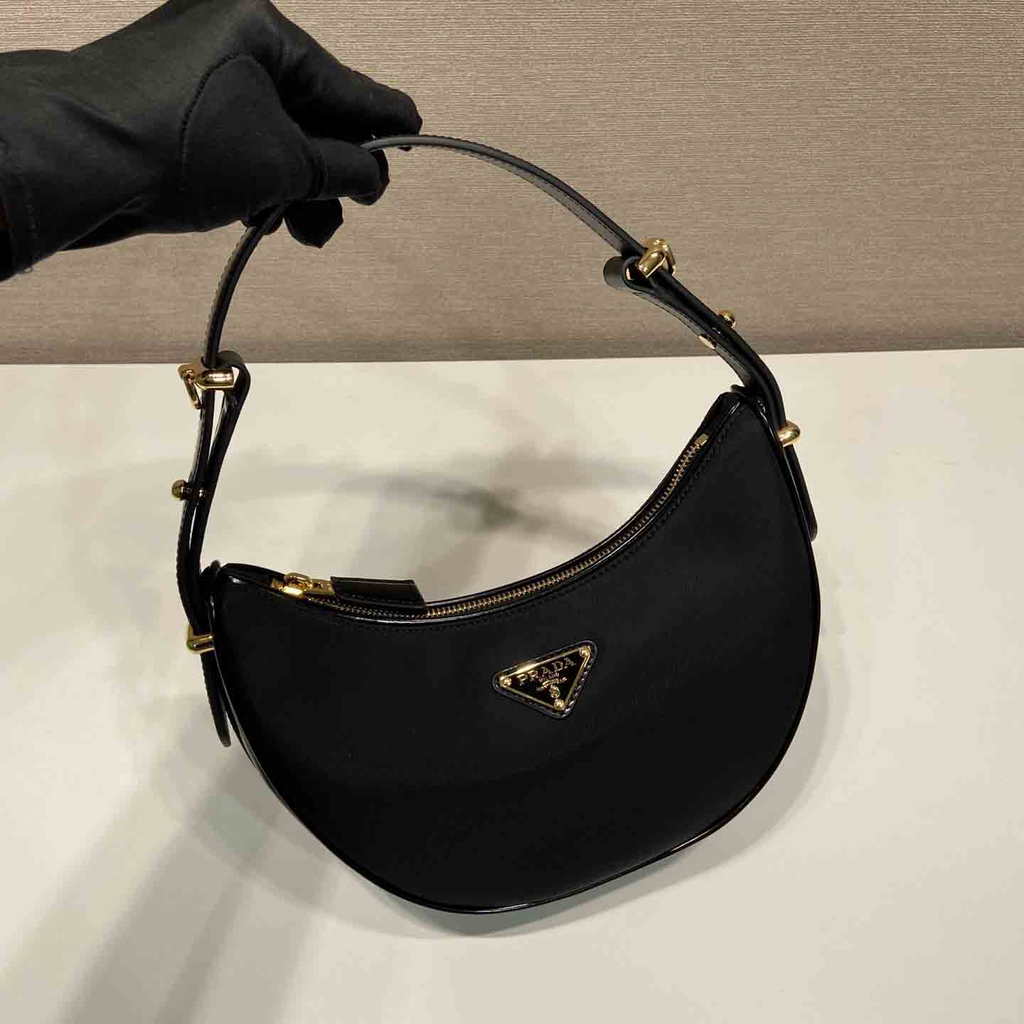Prada Arqué Re-Nylon And Brushed Leather Shoulder Bag - PerfectKickZ