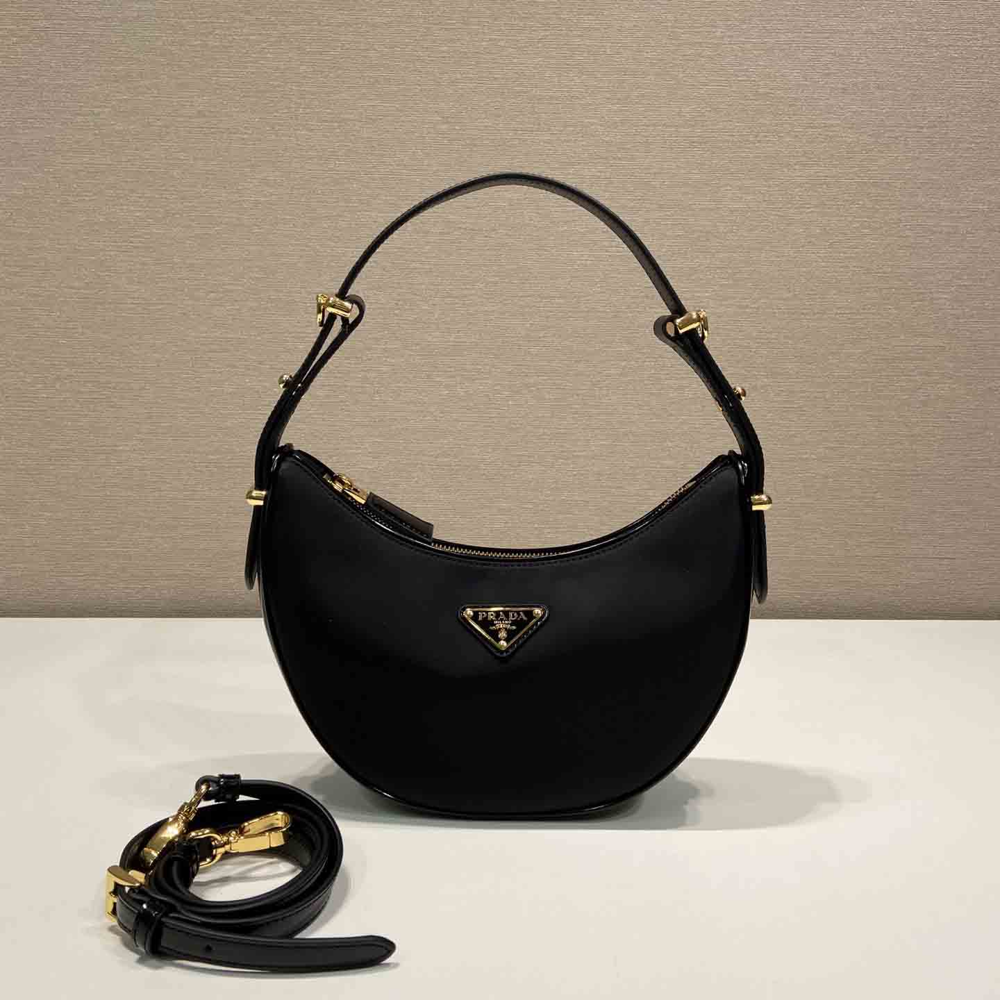 Prada Arqué Re-Nylon And Brushed Leather Shoulder Bag - PerfectKickZ