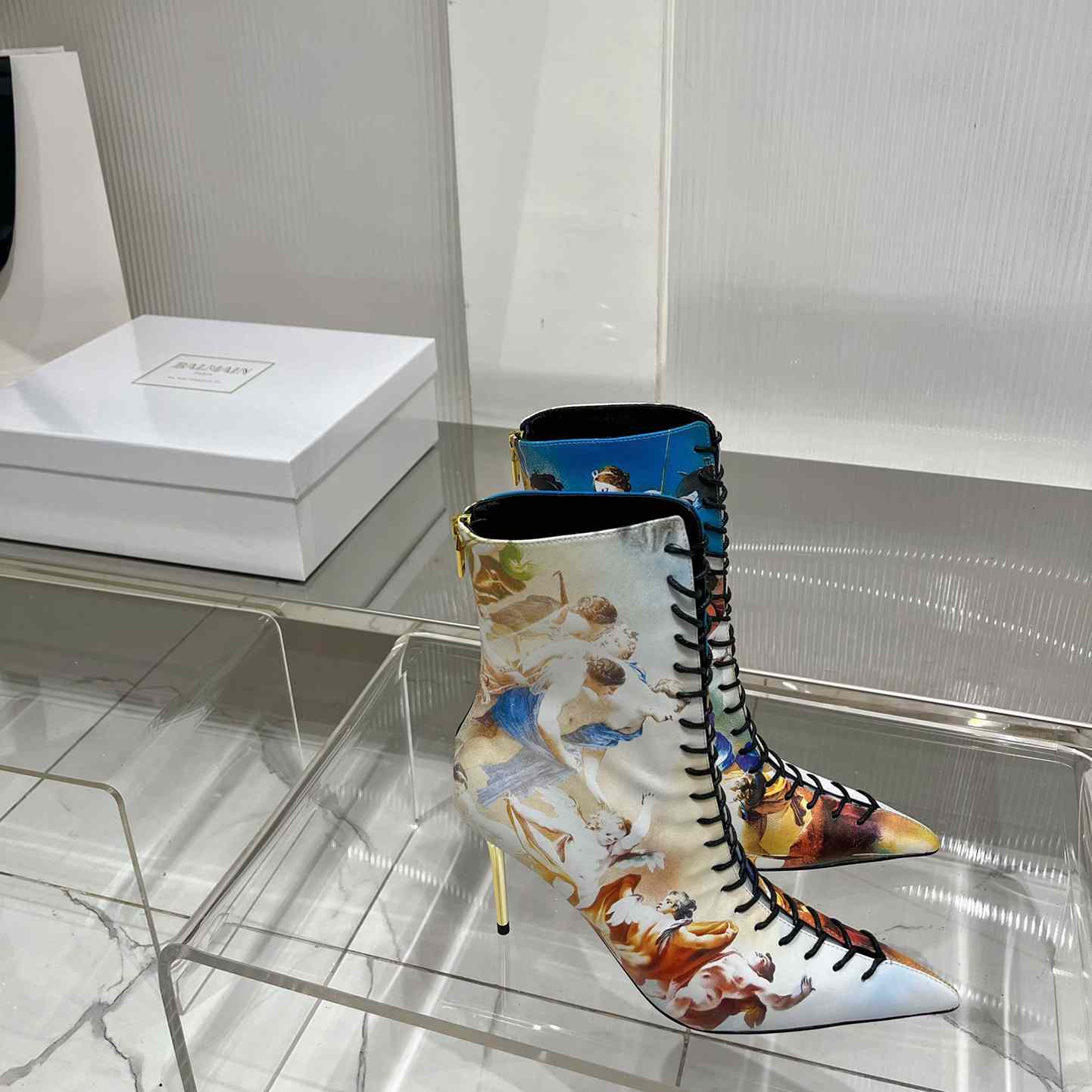 Balmain Uria Ankle Boots In Sky Print Leather - PerfectKickZ