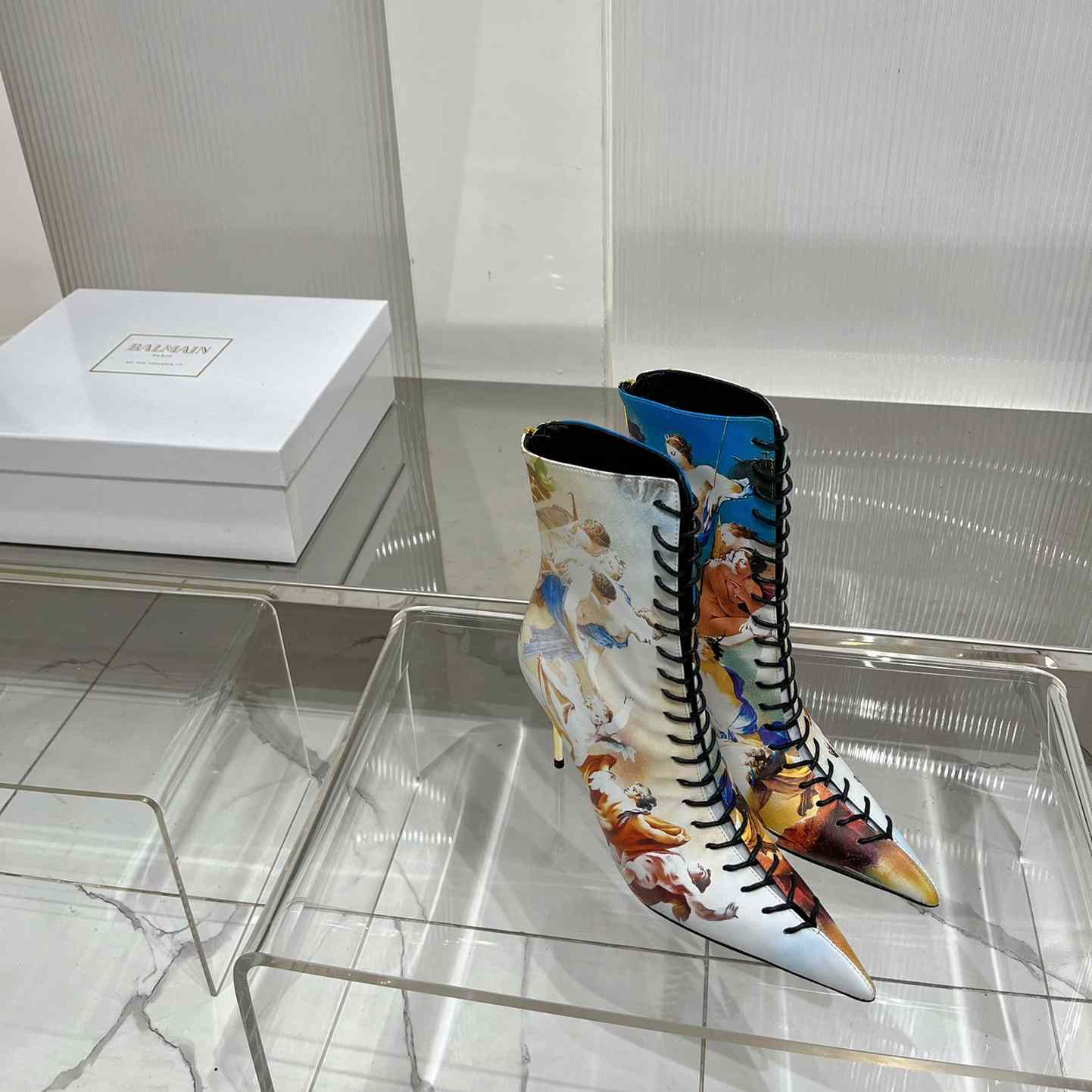 Balmain Uria Ankle Boots In Sky Print Leather - PerfectKickZ