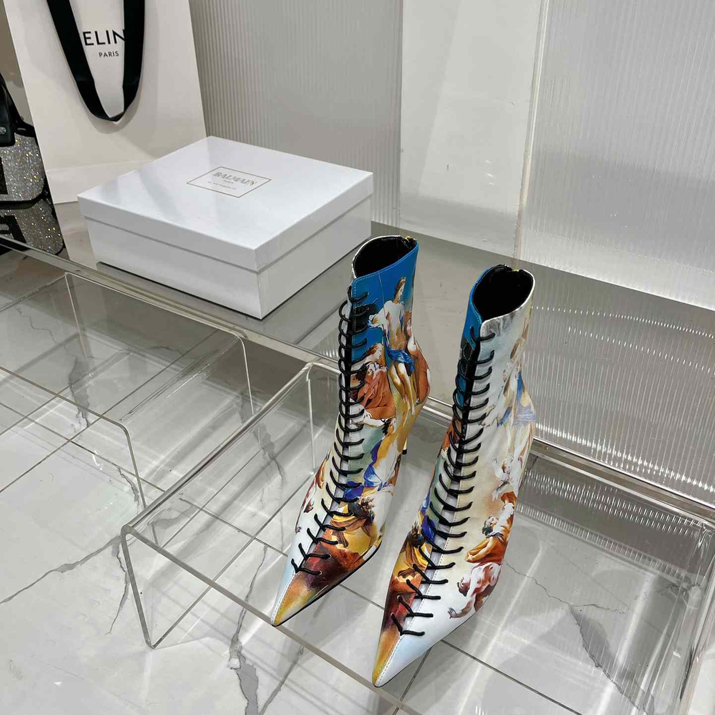 Balmain Uria Ankle Boots In Sky Print Leather - PerfectKickZ