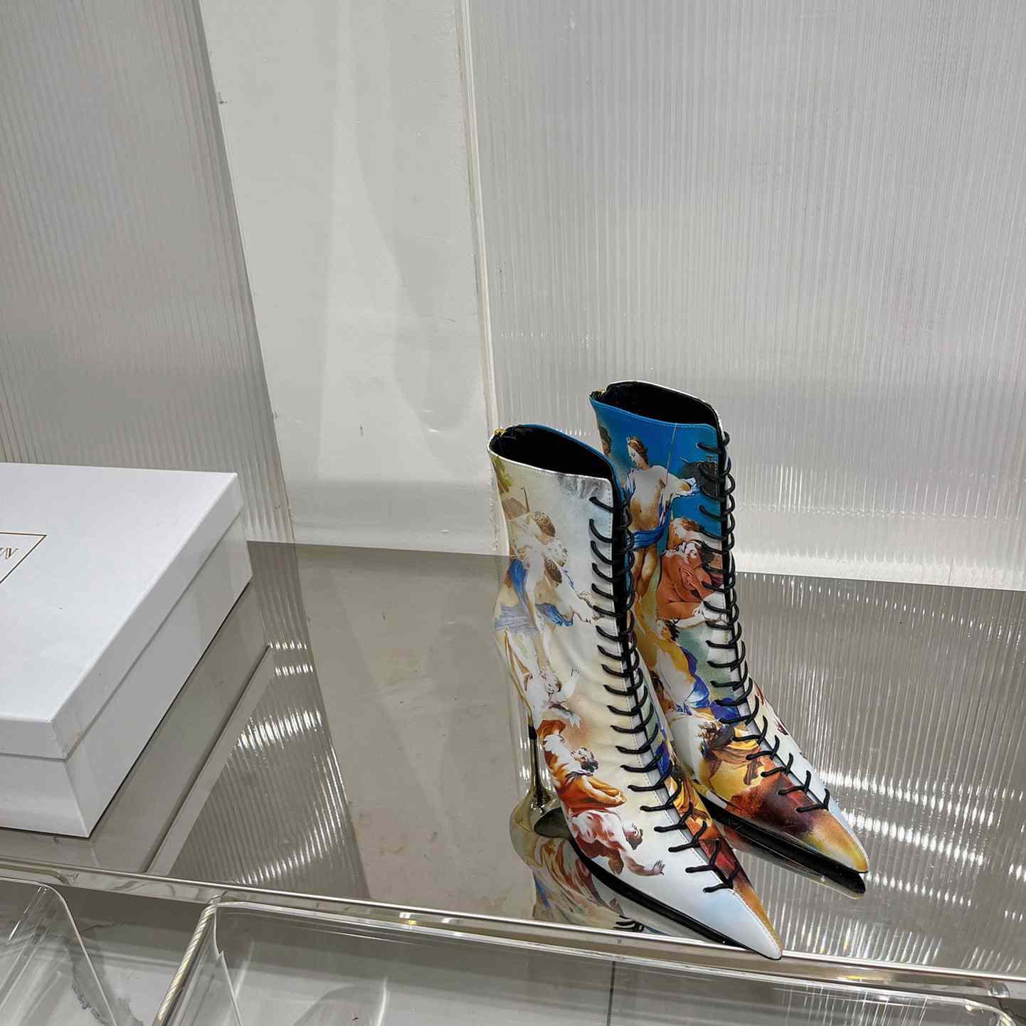 Balmain Uria Ankle Boots In Sky Print Leather - PerfectKickZ