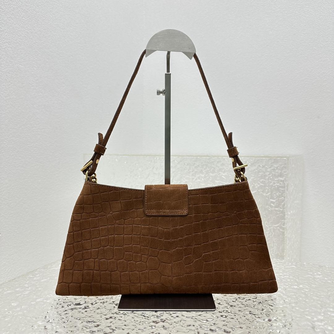 Celine Wiltern Clutch Triomphe Soft In Crocodile Embossed Suede Calfskin Brown  - PerfectKickZ