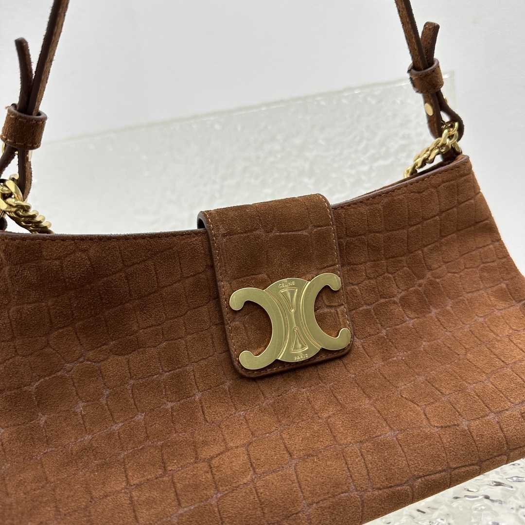 Celine Wiltern Clutch Triomphe Soft In Crocodile Embossed Suede Calfskin Brown  - PerfectKickZ