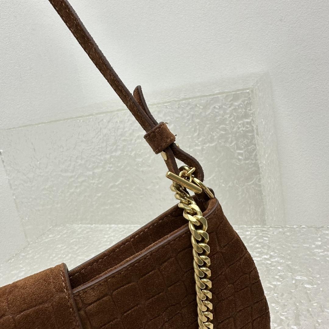 Celine Wiltern Clutch Triomphe Soft In Crocodile Embossed Suede Calfskin Brown  - PerfectKickZ