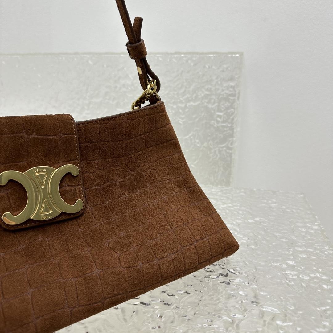 Celine Wiltern Clutch Triomphe Soft In Crocodile Embossed Suede Calfskin Brown  - PerfectKickZ