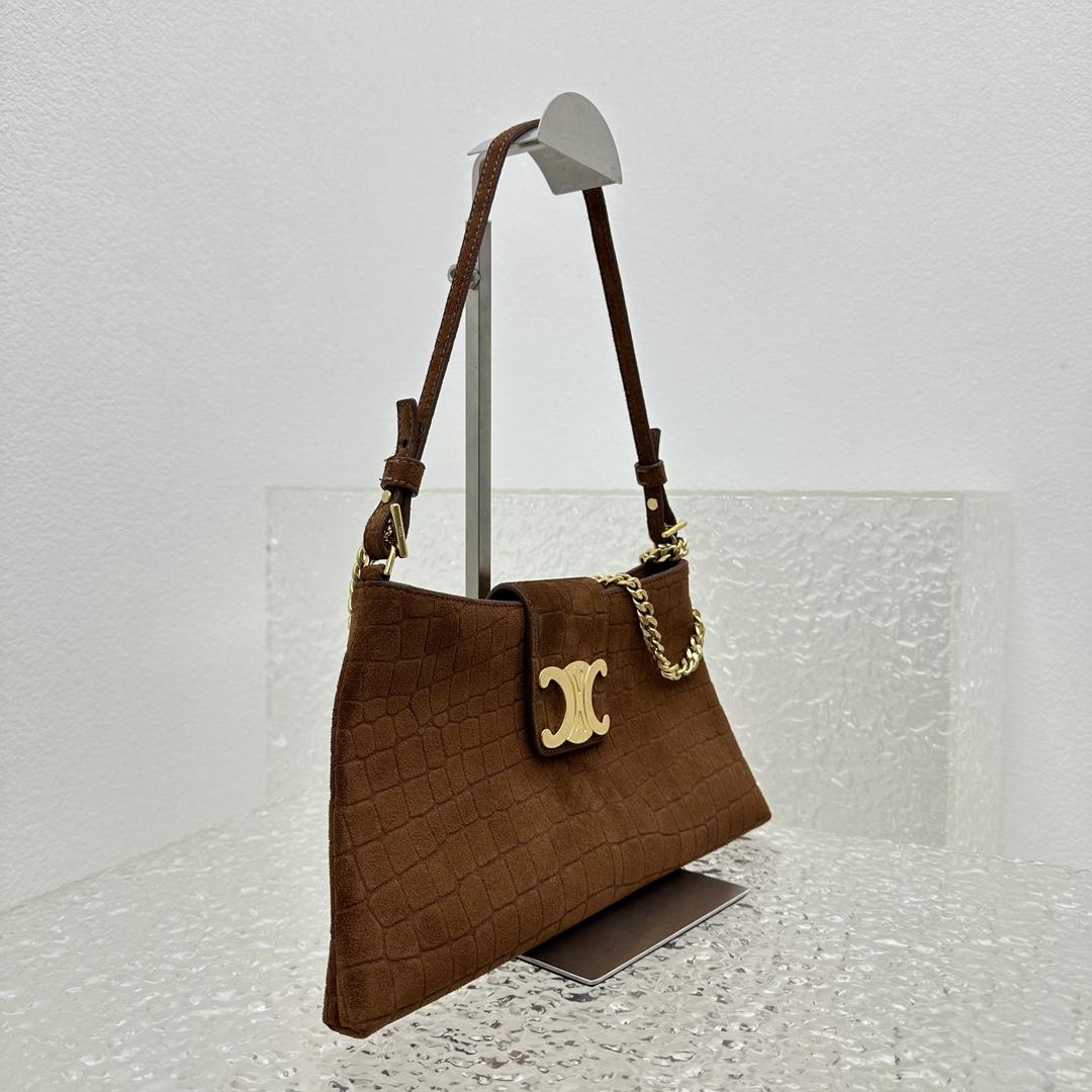Celine Wiltern Clutch Triomphe Soft In Crocodile Embossed Suede Calfskin Brown  - PerfectKickZ