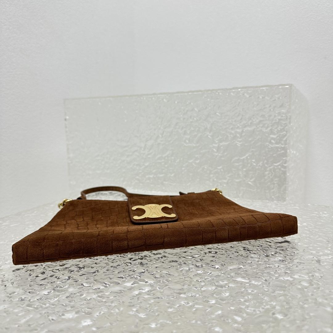 Celine Wiltern Clutch Triomphe Soft In Crocodile Embossed Suede Calfskin Brown  - PerfectKickZ