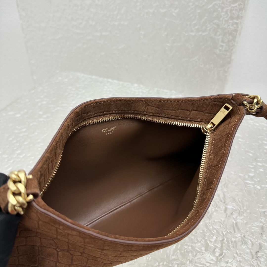 Celine Wiltern Clutch Triomphe Soft In Crocodile Embossed Suede Calfskin Brown  - PerfectKickZ