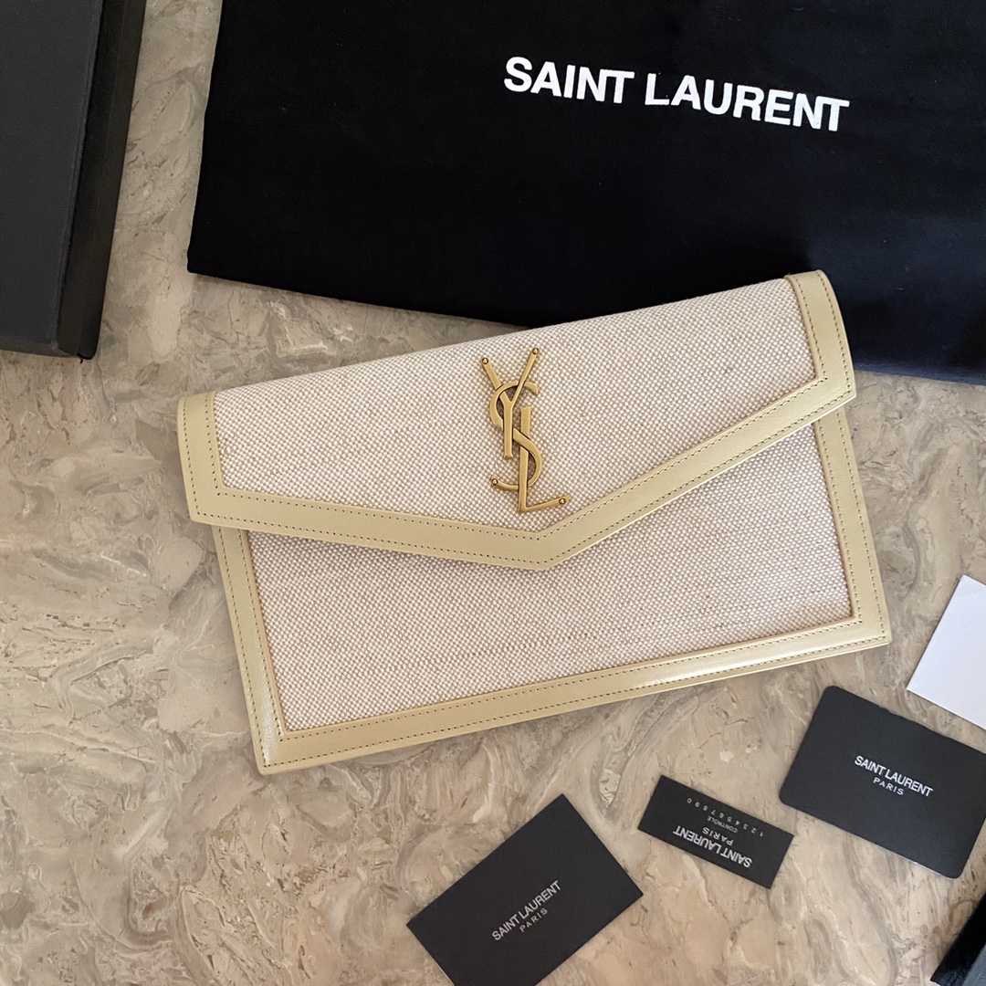 Saint Laurent Uptown Leather-trimmed Raffia Pouch (27-16-2cm) - PerfectKickZ