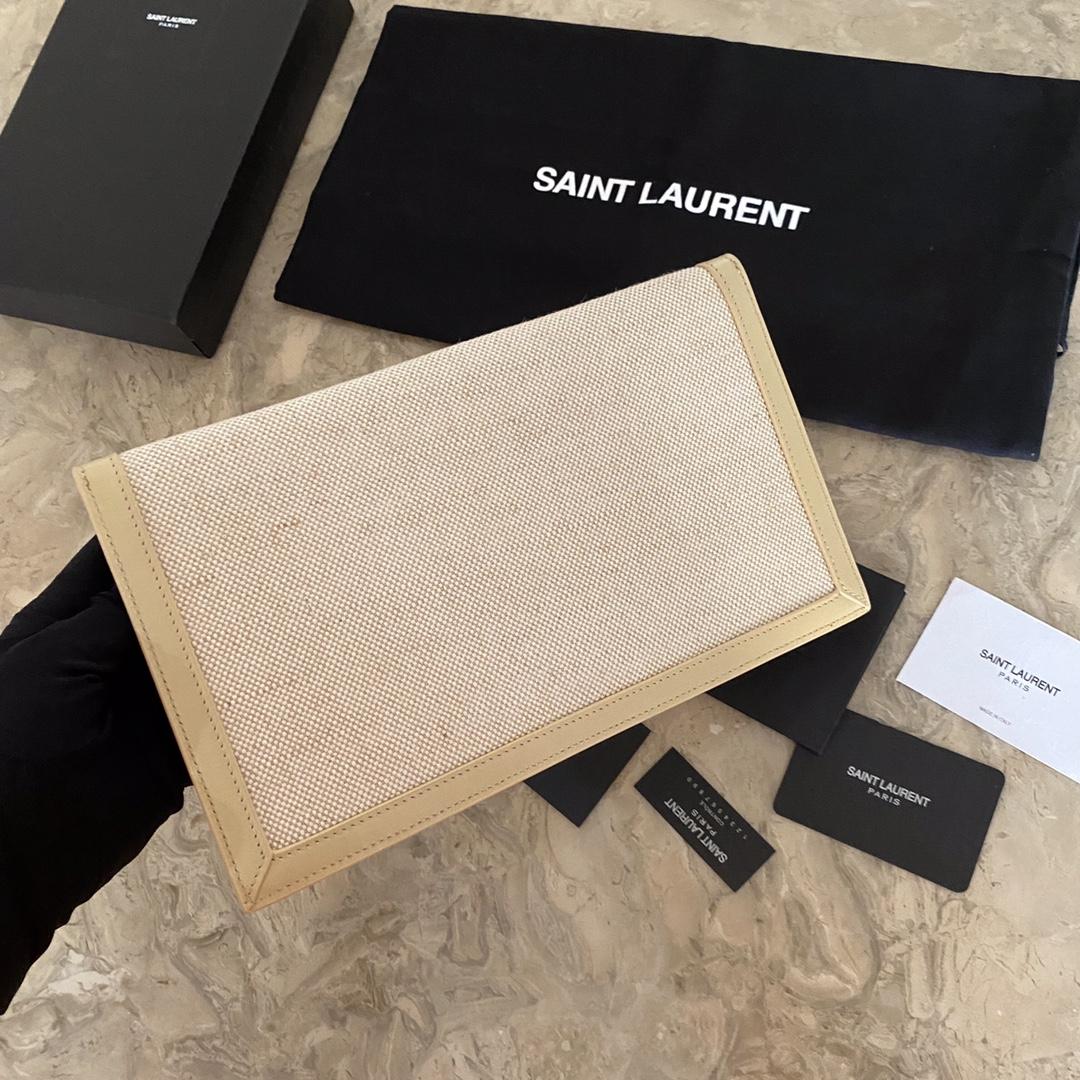 Saint Laurent Uptown Leather-trimmed Raffia Pouch (27-16-2cm) - 