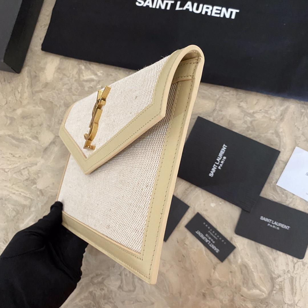 Saint Laurent Uptown Leather-trimmed Raffia Pouch (27-16-2cm) - 