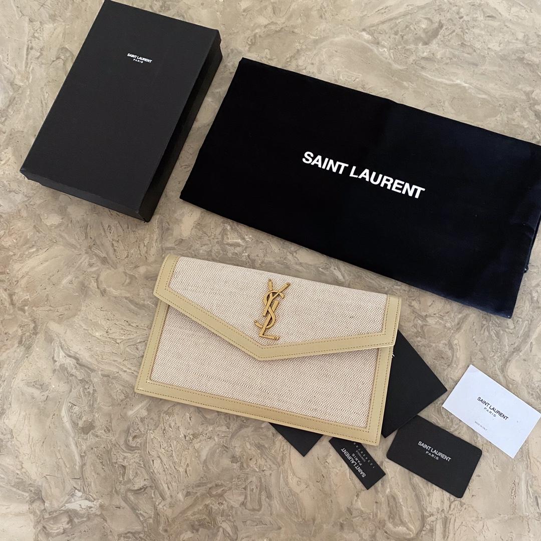 Saint Laurent Uptown Leather-trimmed Raffia Pouch (27-16-2cm) - 