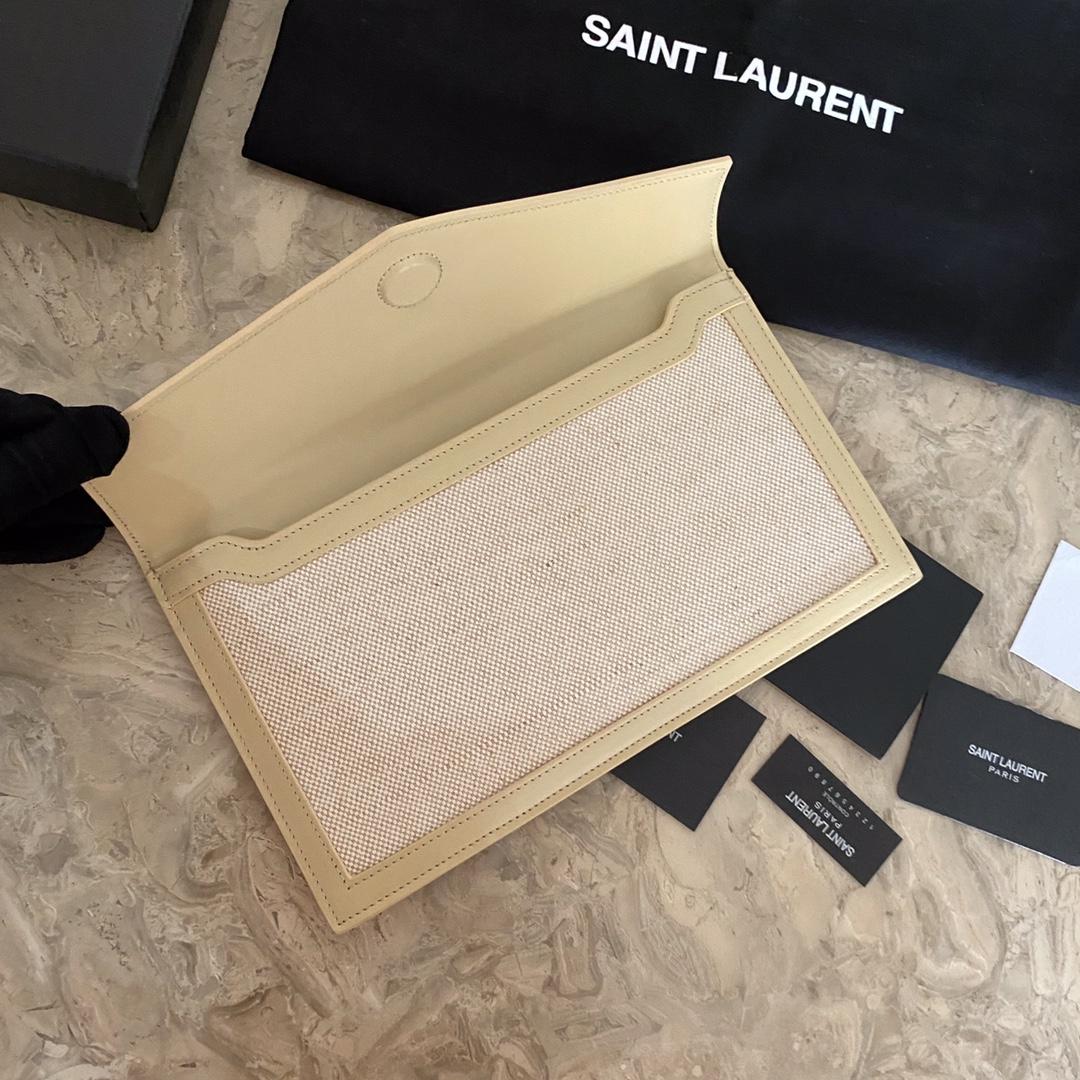 Saint Laurent Uptown Leather-trimmed Raffia Pouch (27-16-2cm) - 