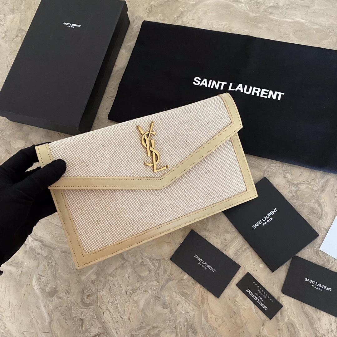 Saint Laurent Uptown Leather-trimmed Raffia Pouch (27-16-2cm) - 