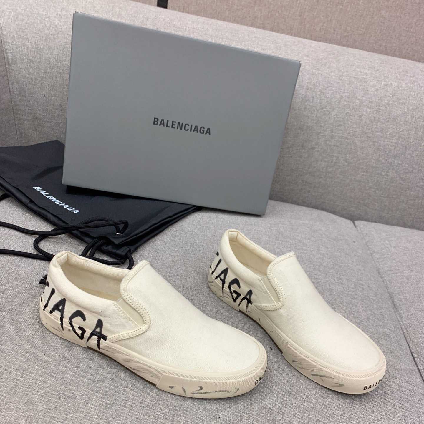 Balenciaga Paris Slip On Graffiti Sneaker In White  - PerfectKickZ