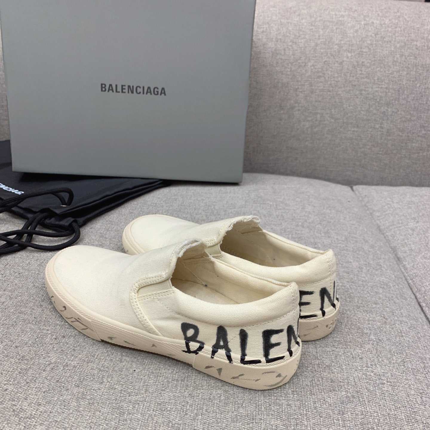 Balenciaga Paris Slip On Graffiti Sneaker In White  - PerfectKickZ