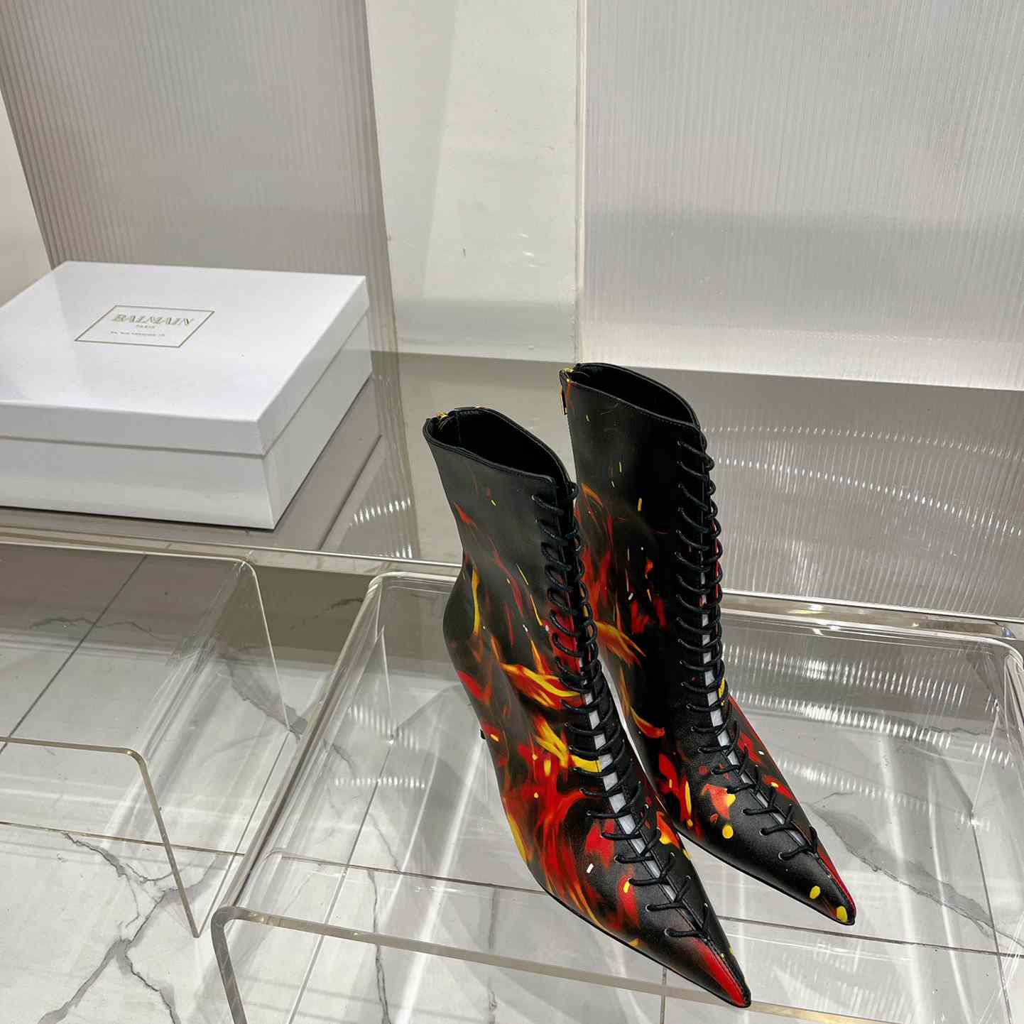 Balmain Uria Ankle Boots In Fire Print Leather - PerfectKickZ