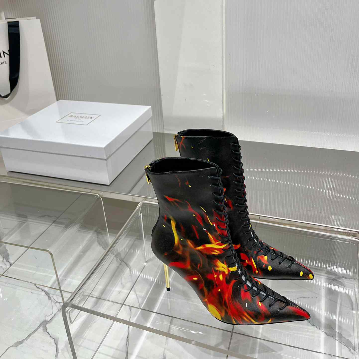 Balmain Uria Ankle Boots In Fire Print Leather - PerfectKickZ