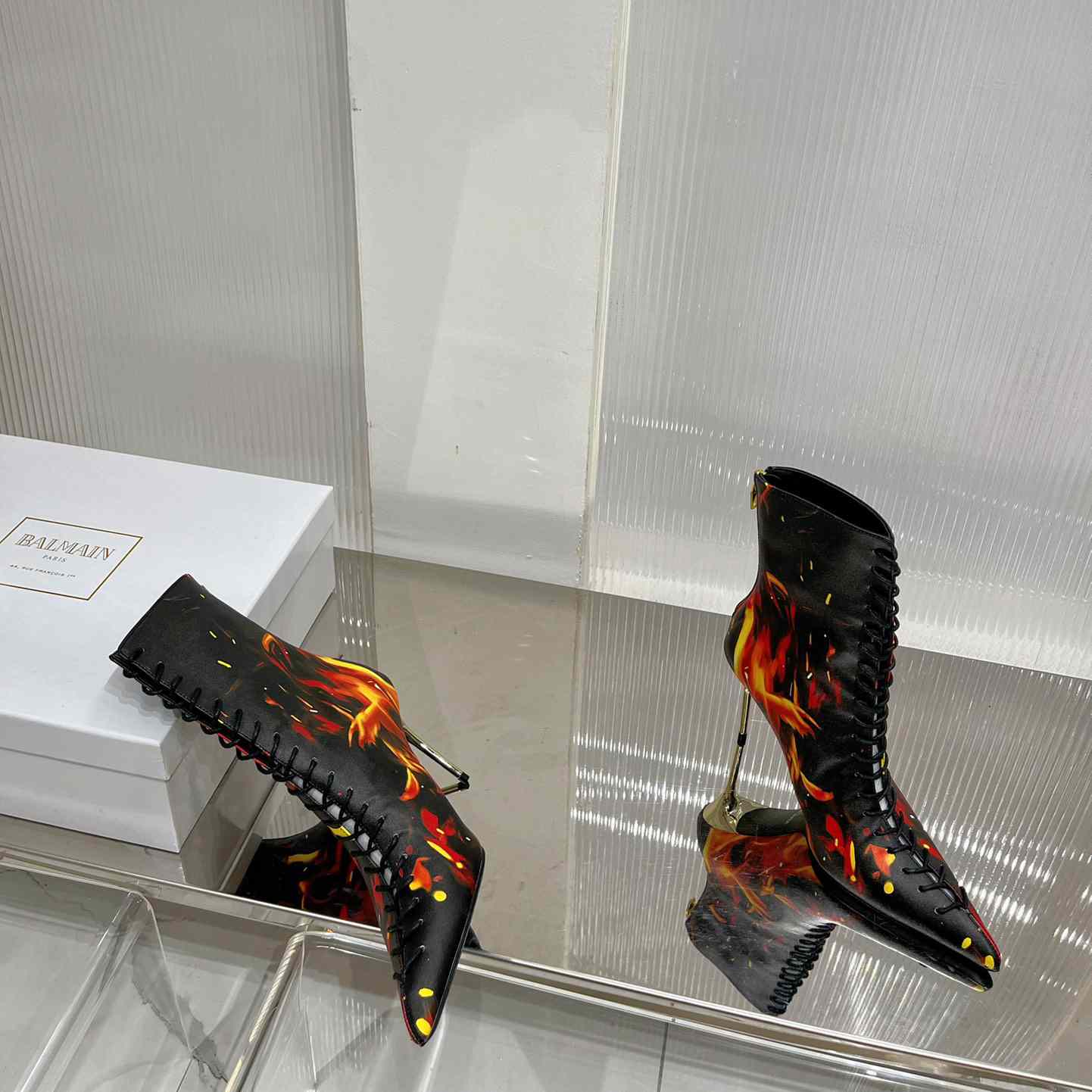 Balmain Uria Ankle Boots In Fire Print Leather - PerfectKickZ
