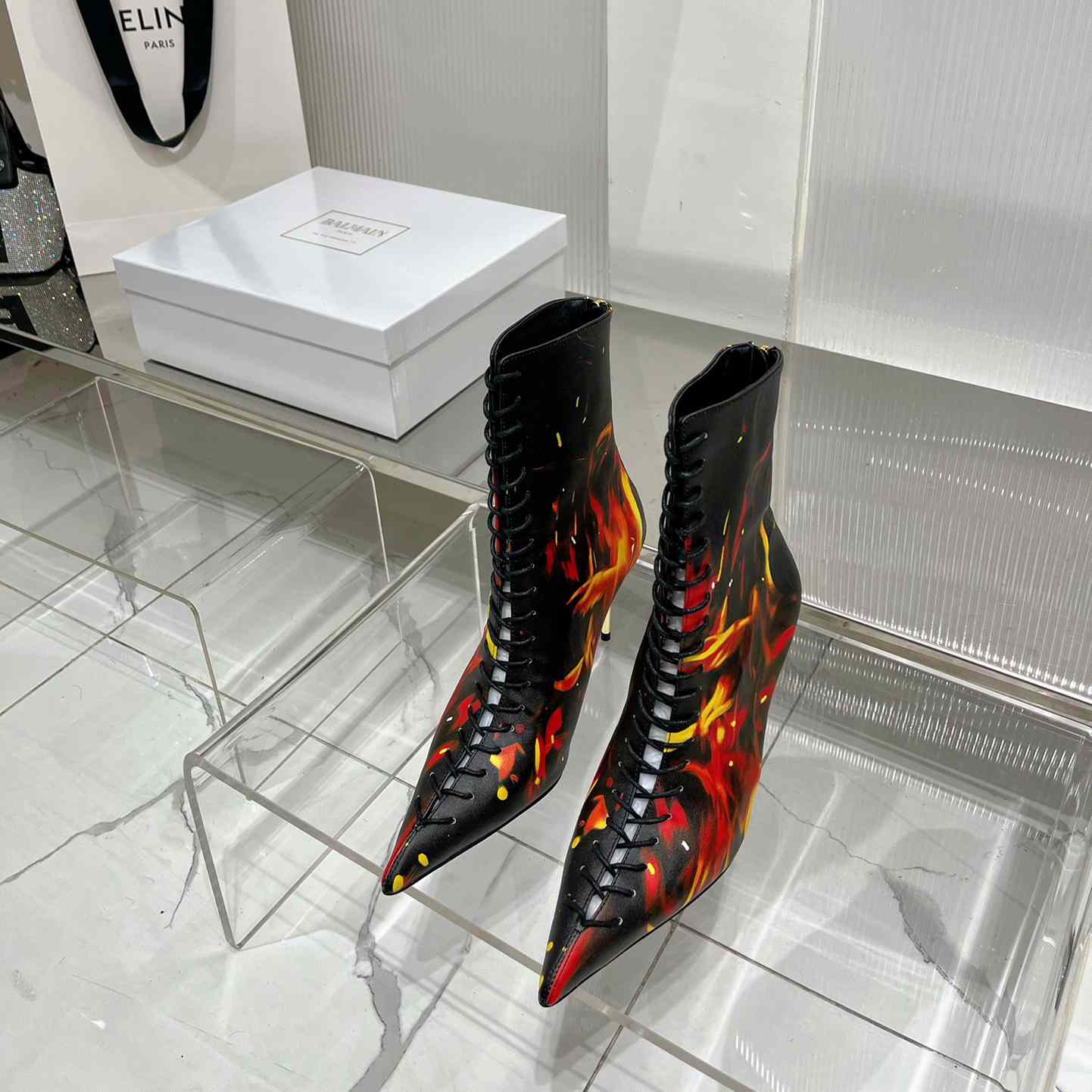Balmain Uria Ankle Boots In Fire Print Leather - PerfectKickZ