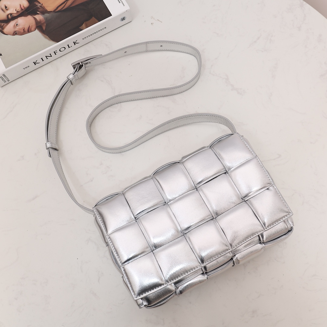 Bottega Veneta Silver Cassette Shoulder Bag  (6*18*8cm) - PerfectKickZ