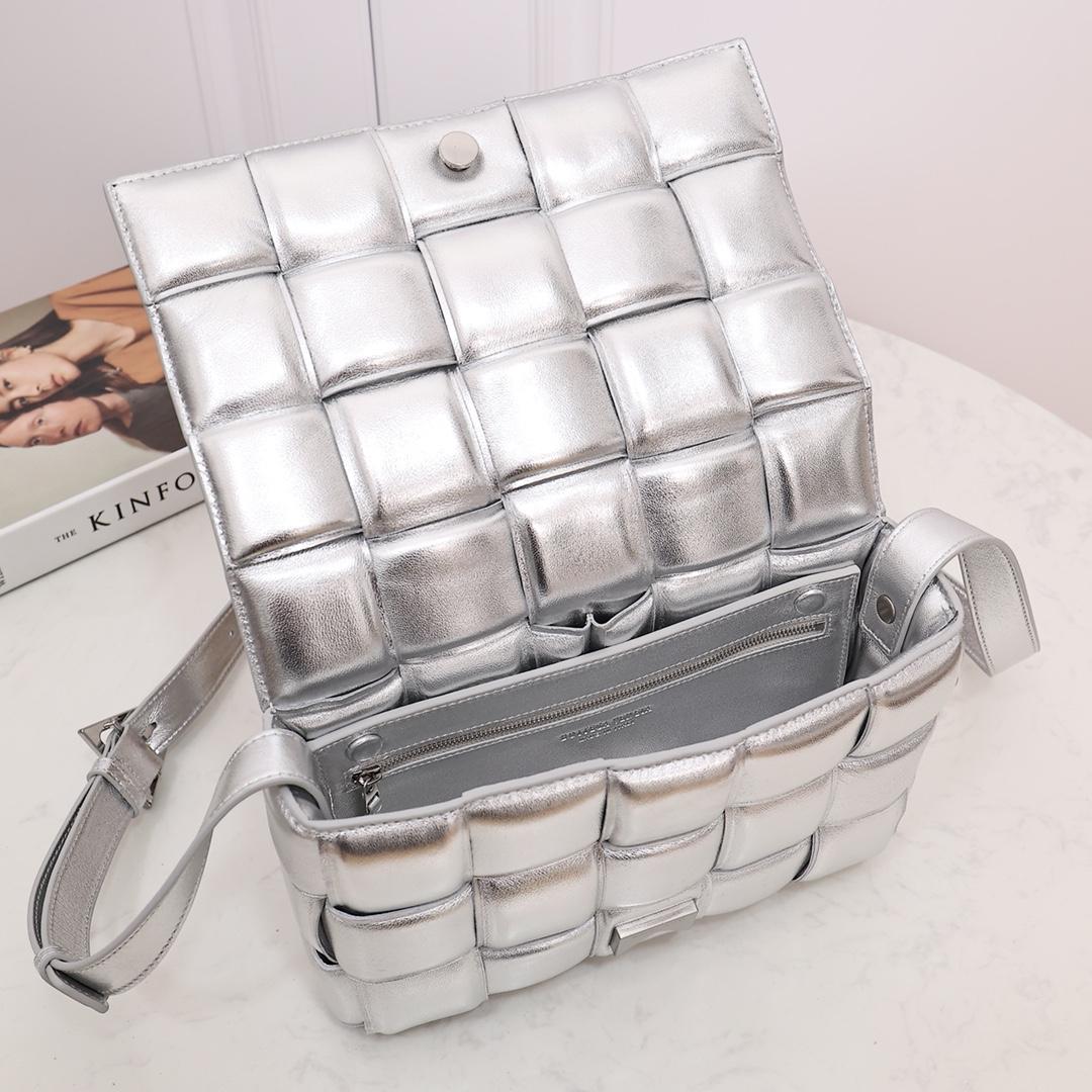 Bottega Veneta Silver Cassette Shoulder Bag  (6*18*8cm) - PerfectKickZ