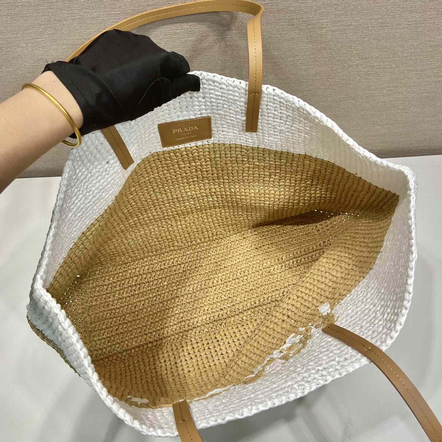 Prada Raffia And Leather Tote Bag - PerfectKickZ