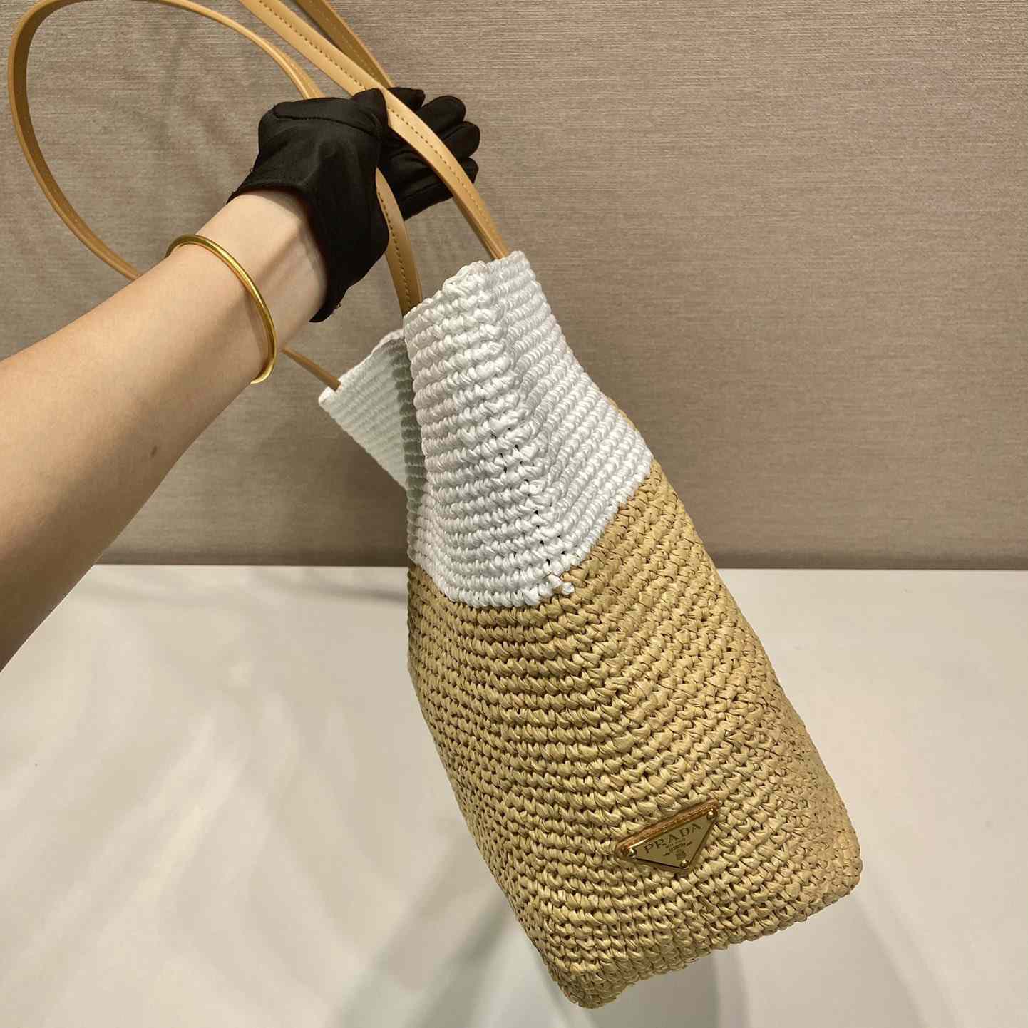 Prada Raffia And Leather Tote Bag - PerfectKickZ
