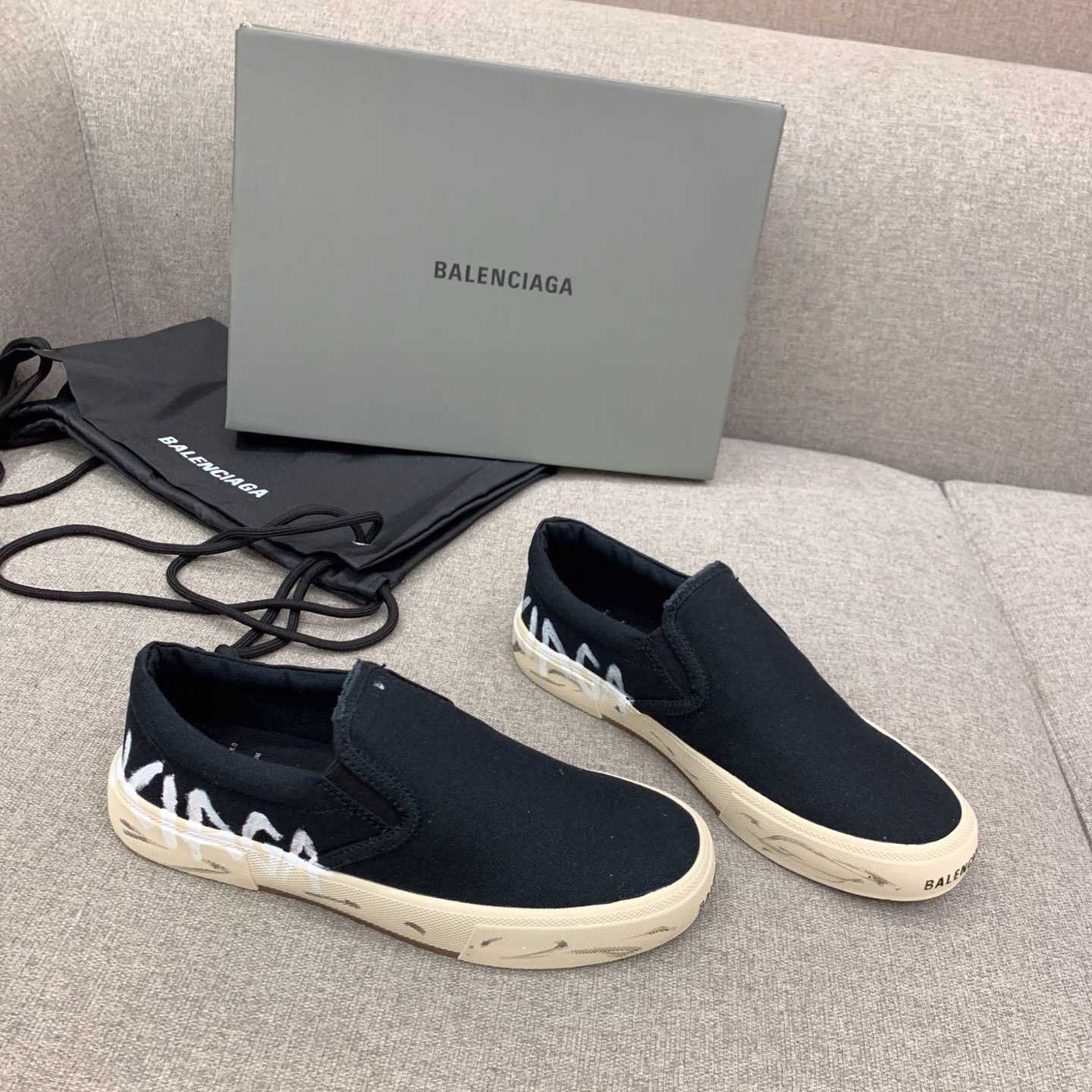 Balenciaga Paris Slip On Graffiti Sneaker In Black - PerfectKickZ