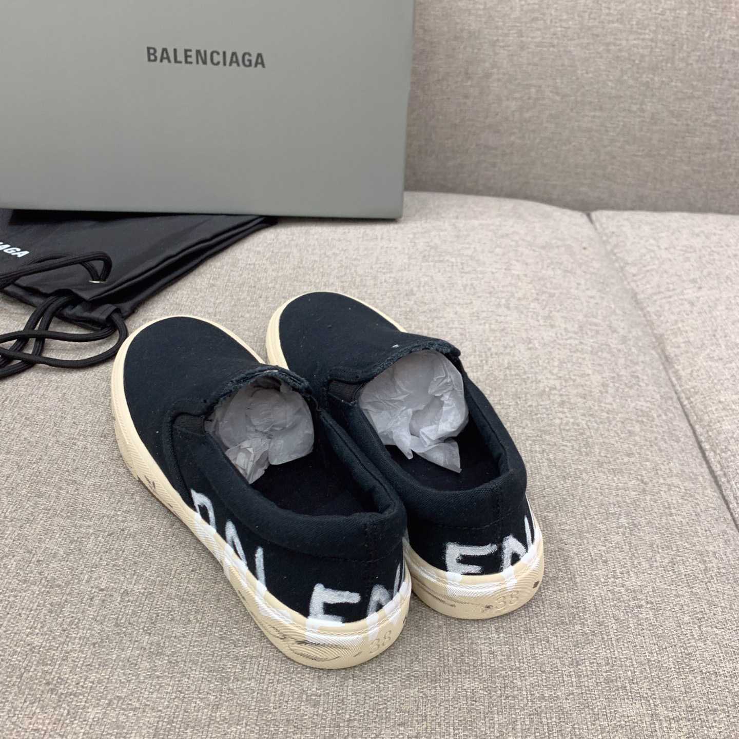 Balenciaga Paris Slip On Graffiti Sneaker In Black - PerfectKickZ