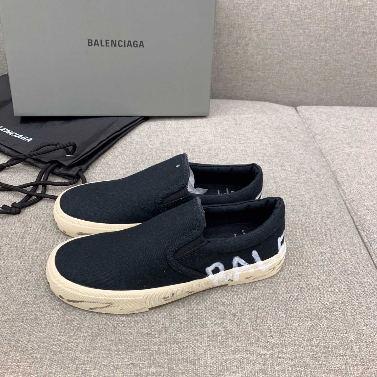 Balenciaga Paris Slip On Graffiti Sneaker In Black - PerfectKickZ