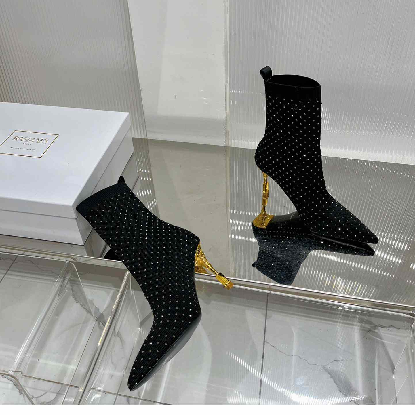 Balmain Moneta Rhinestoned knit Ankle Boots - PerfectKickZ