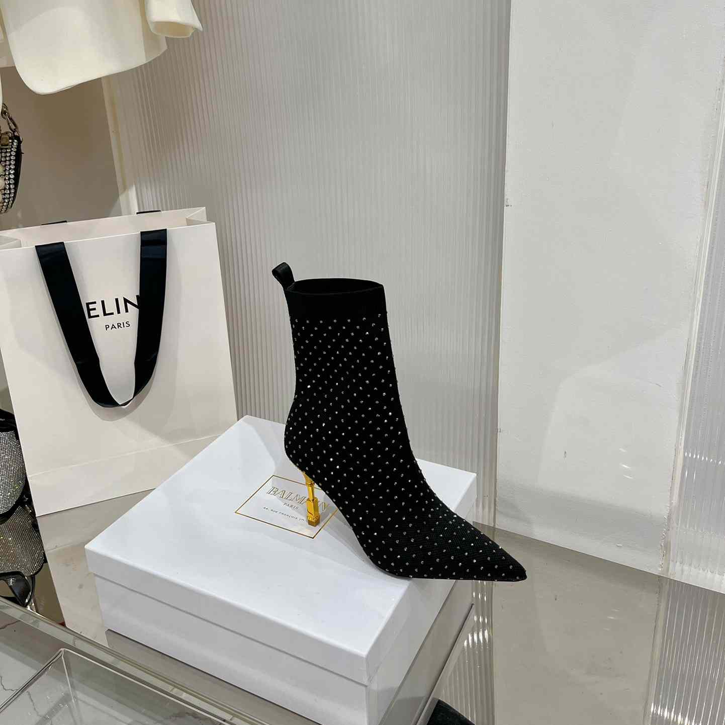 Balmain Moneta Rhinestoned knit Ankle Boots - PerfectKickZ