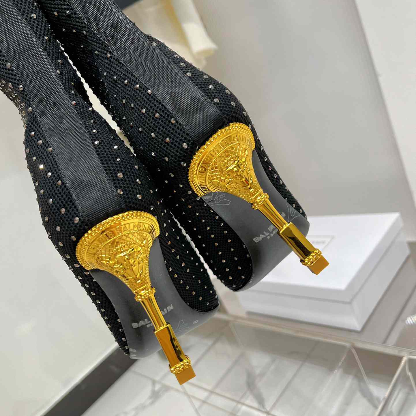 Balmain Moneta Rhinestoned knit Ankle Boots - PerfectKickZ