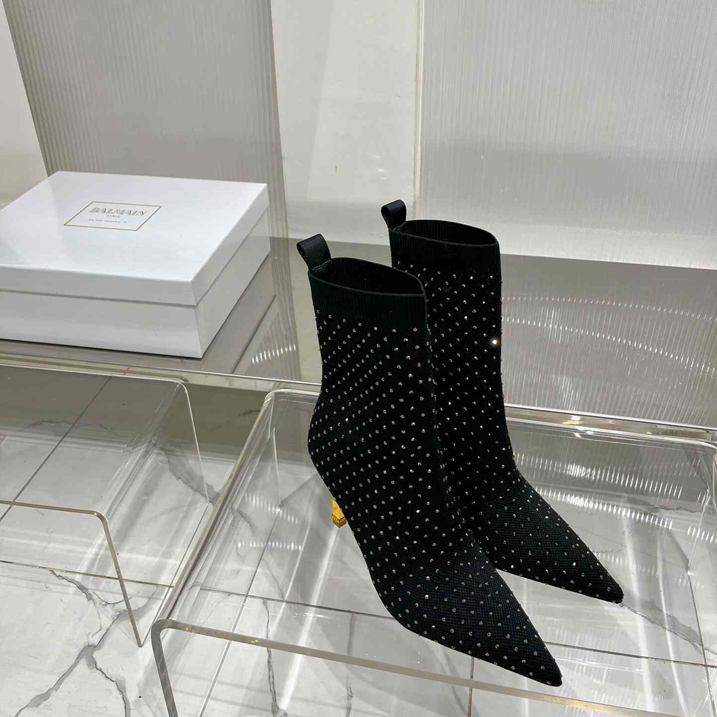 Balmain Moneta Rhinestoned knit Ankle Boots - PerfectKickZ