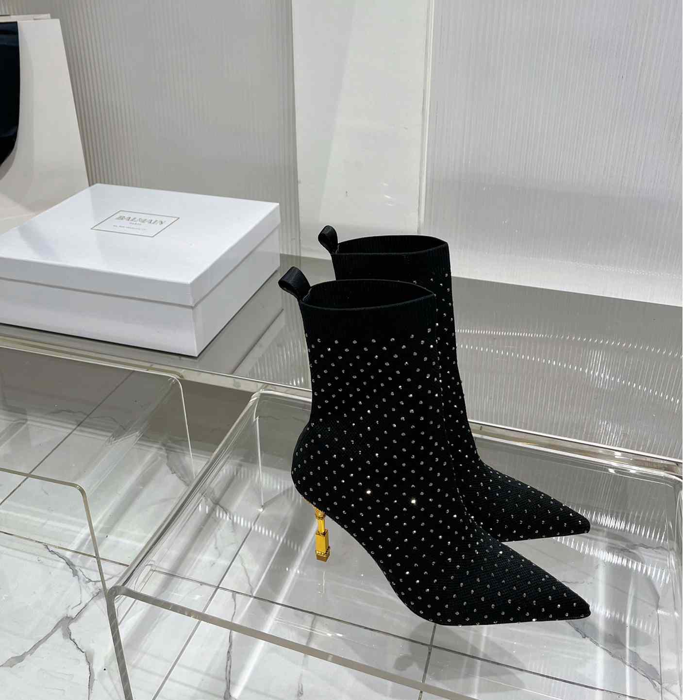 Balmain Moneta Rhinestoned knit Ankle Boots - PerfectKickZ