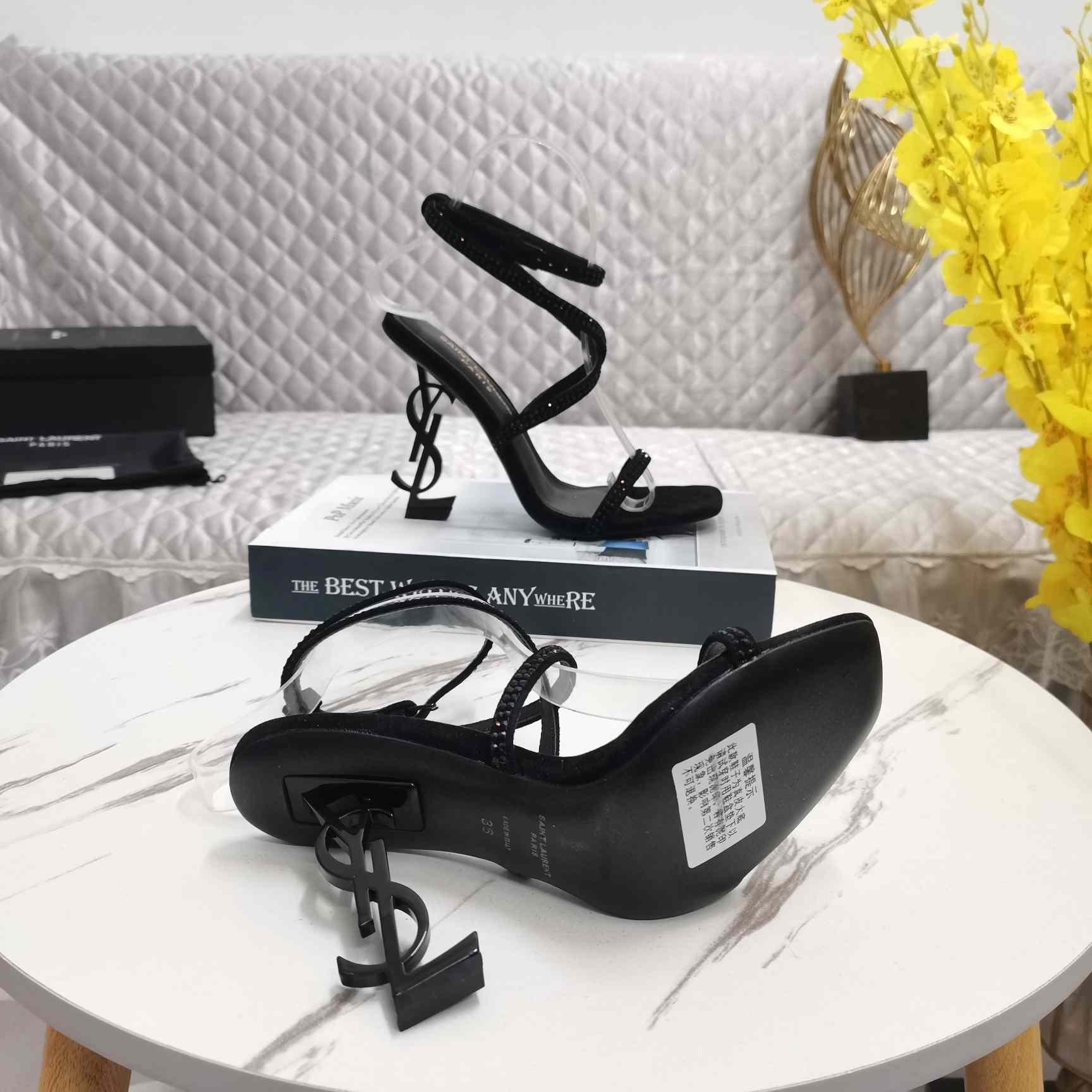 Saint Laurent Opyum Embellished Satin Sandals - PerfectKickZ