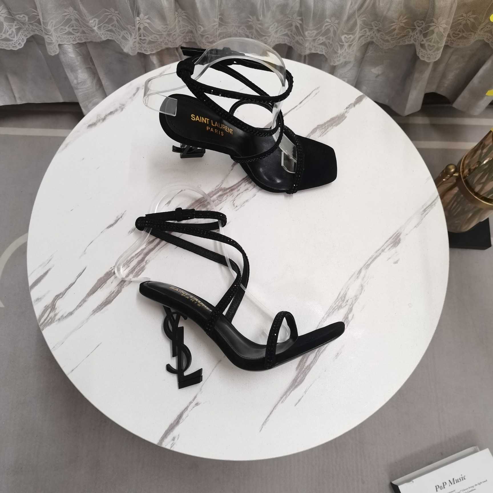 Saint Laurent Opyum Embellished Satin Sandals - PerfectKickZ