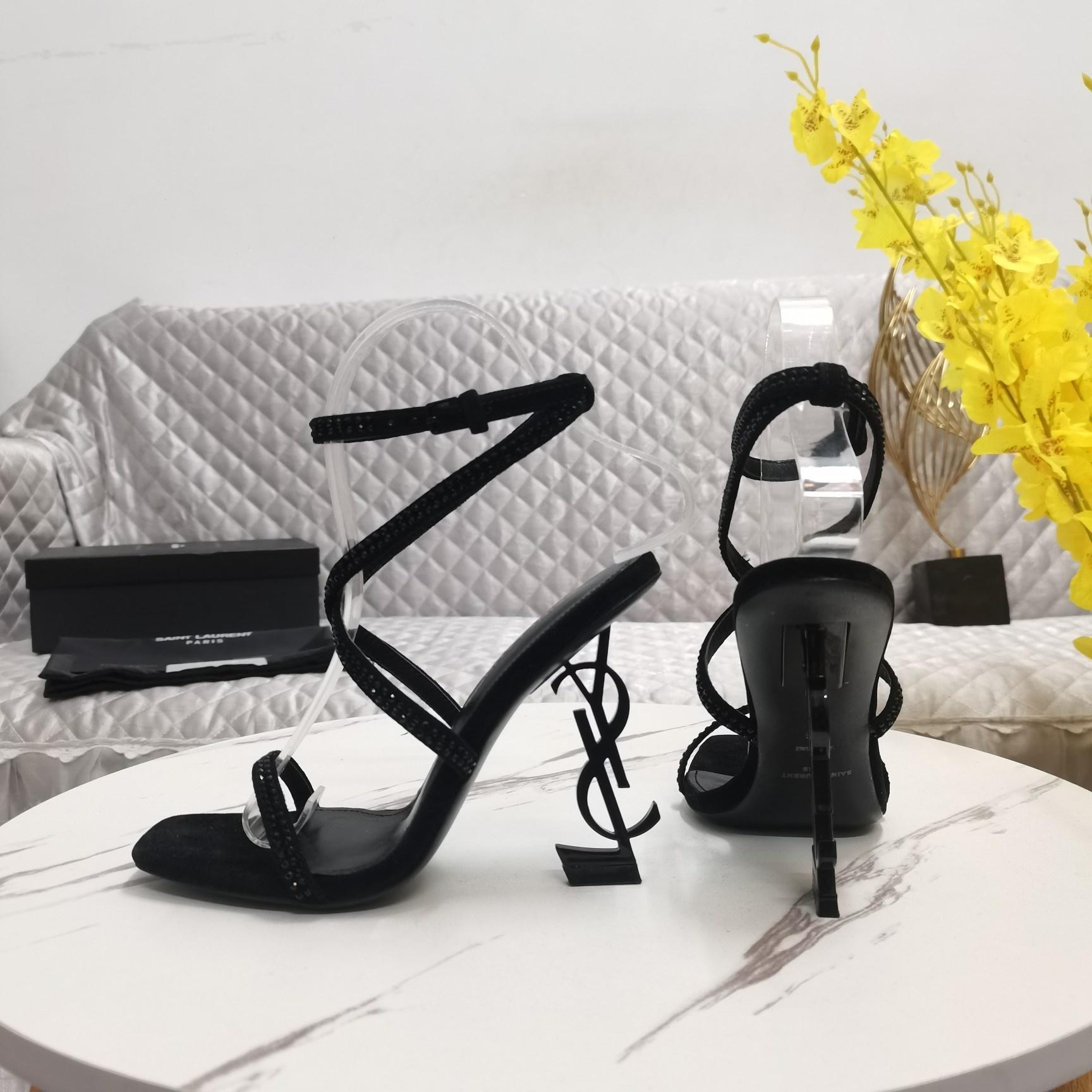 Saint Laurent Opyum Embellished Satin Sandals - PerfectKickZ