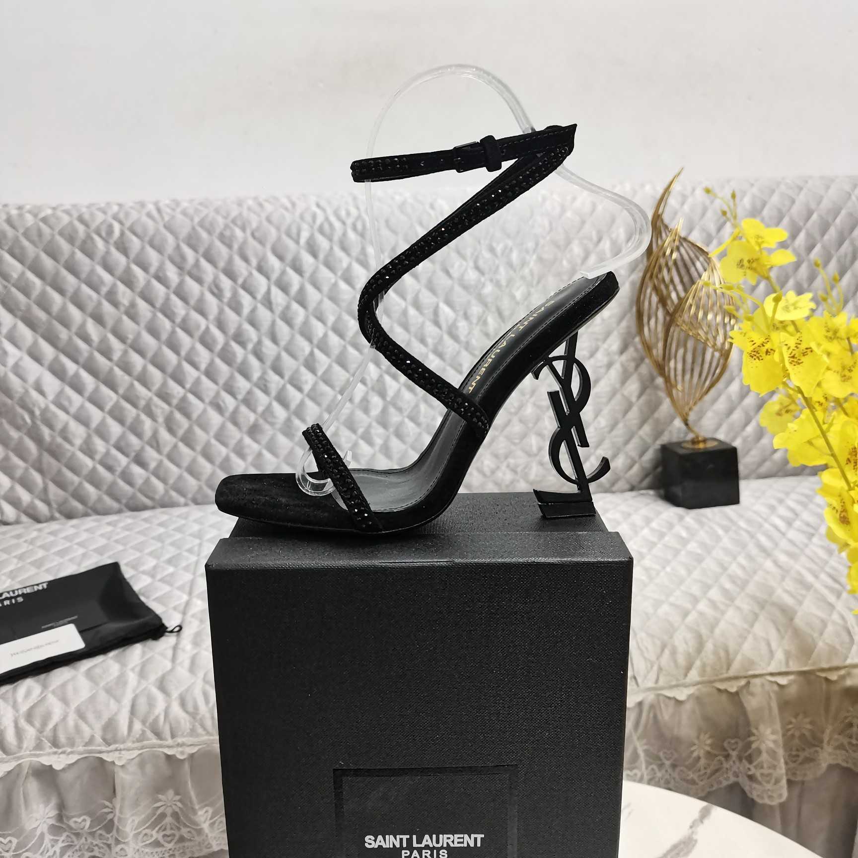 Saint Laurent Opyum Embellished Satin Sandals - PerfectKickZ
