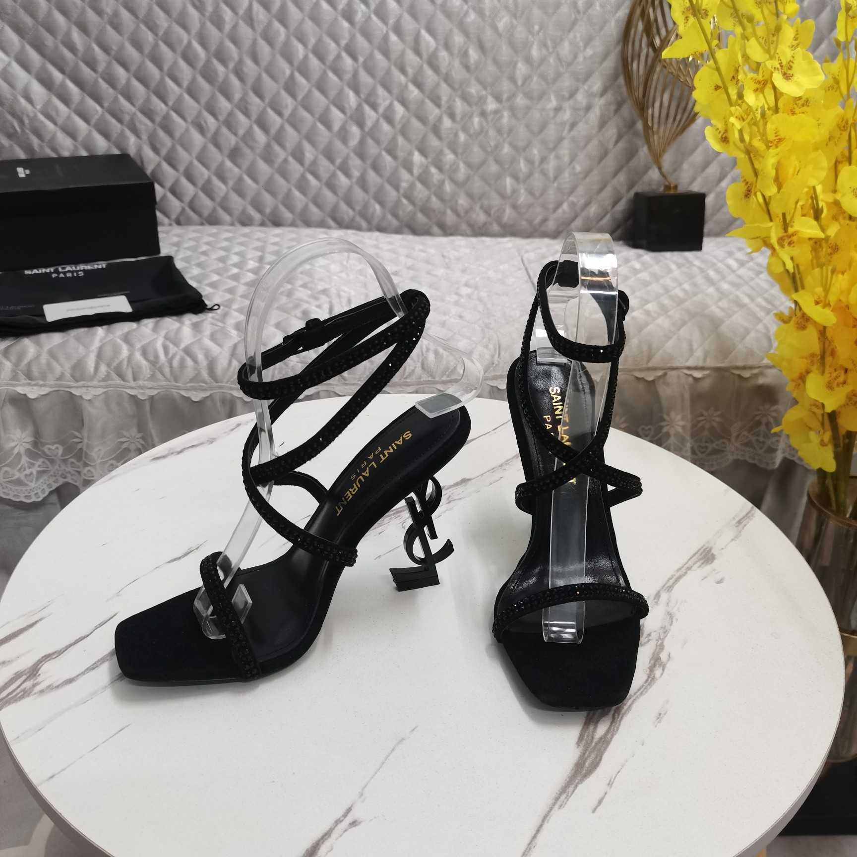 Saint Laurent Opyum Embellished Satin Sandals - PerfectKickZ