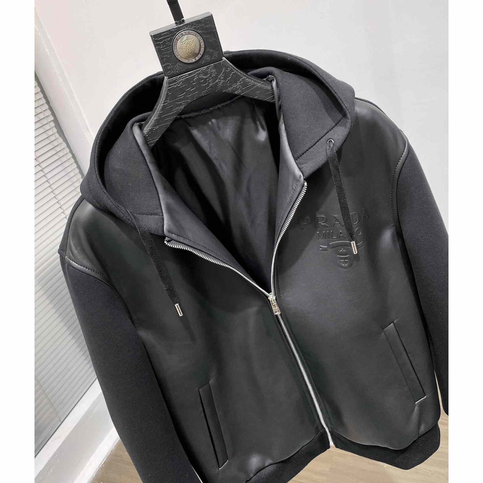 Prada Technical Fleece And Leather Hoodie Jacket - PerfectKickZ