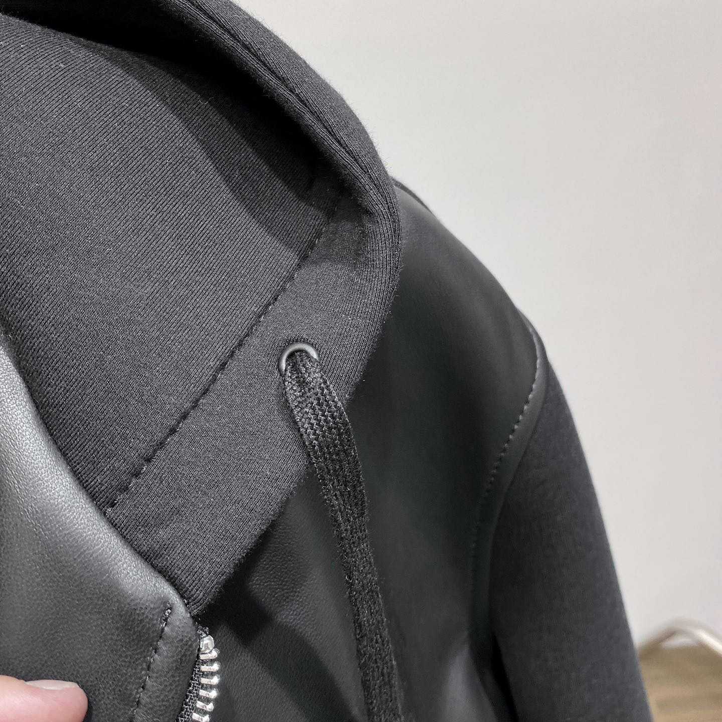 Prada Technical Fleece And Leather Hoodie Jacket - PerfectKickZ